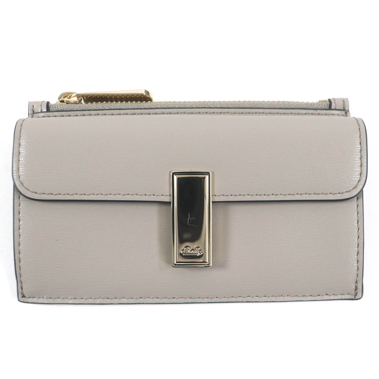Pristine BALLY Coin case Logo Metal Zip Leather Pass Case Fragment Case Coin Pocket gray leather Women Used