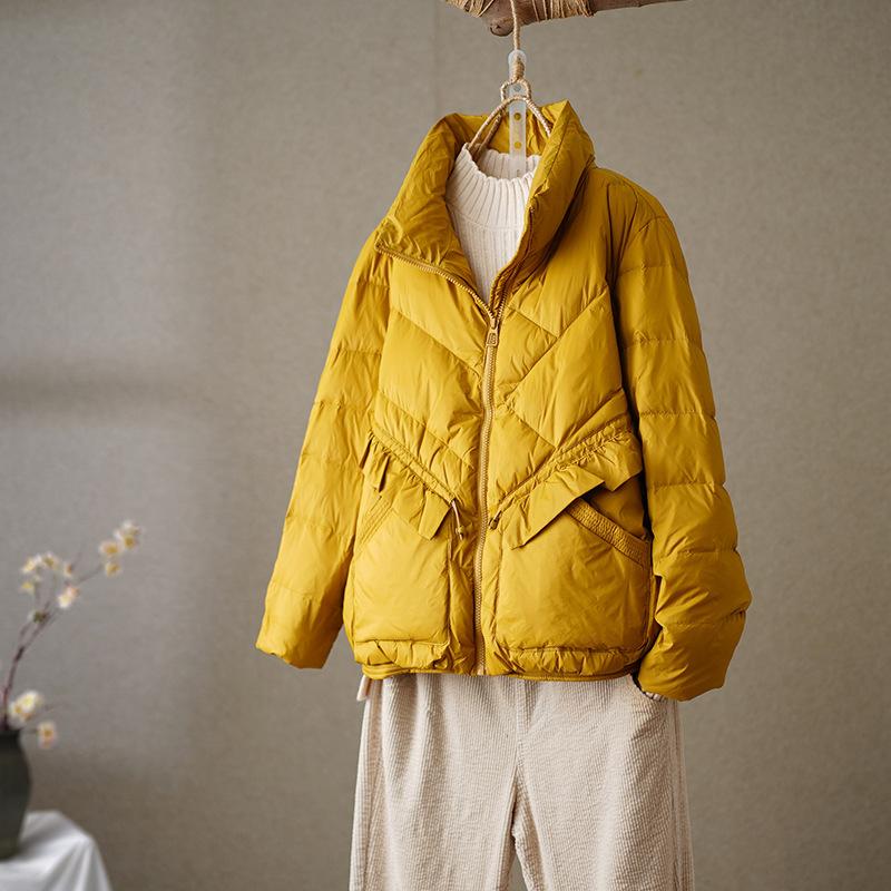 Down jacket women's short model New Year's fashion lace stand-up collar loose small white duck down jacket trendy