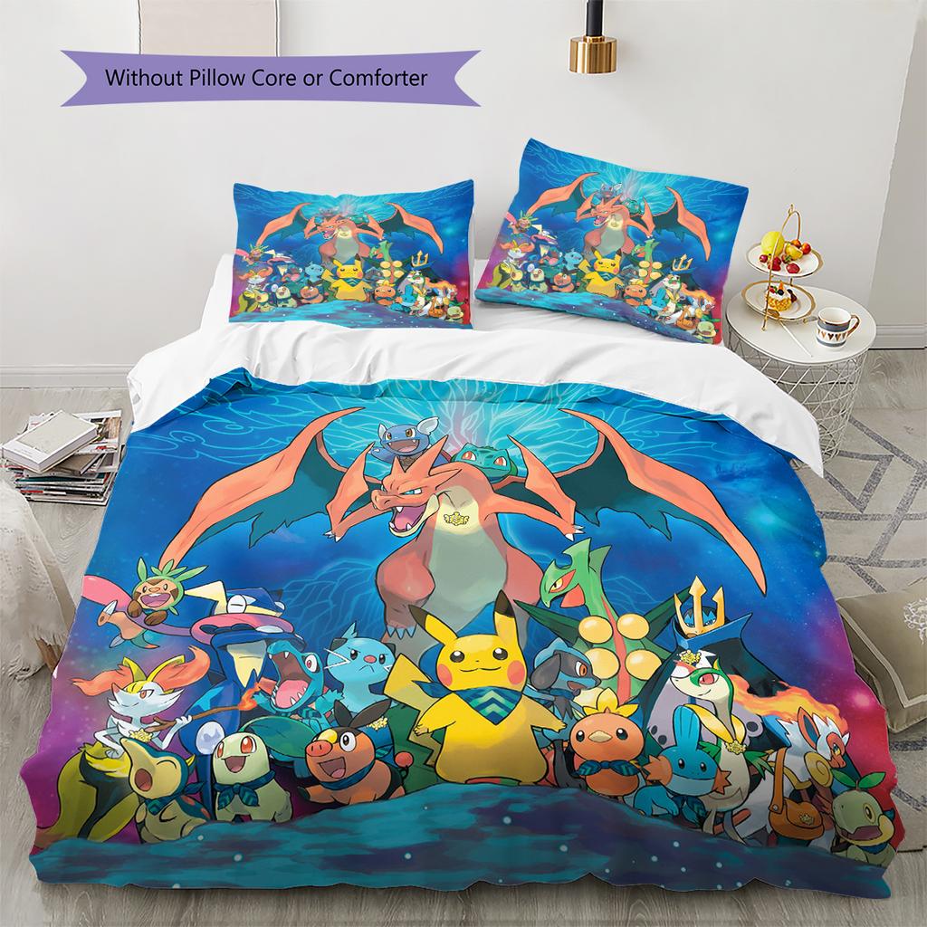 Pokémon Pattern Bedding Home Decoration Birthday Gift (1 * Duvet Cover + 2 * Pillowcase, Without Core)