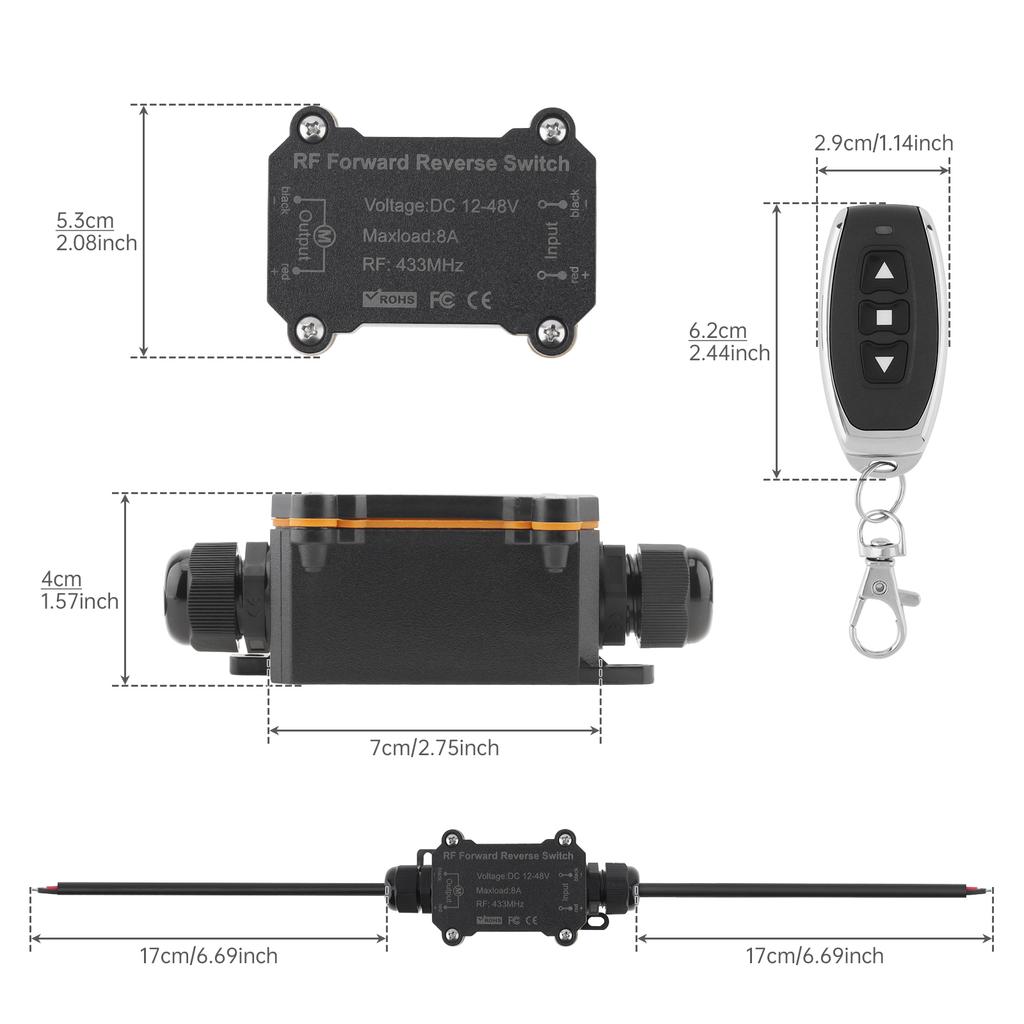 DC Motor Remote Control RF Forward and Reversing 12V - 48V 8A Waterproof Wireless Remote Control Switch Linear Actuator Remote Switch