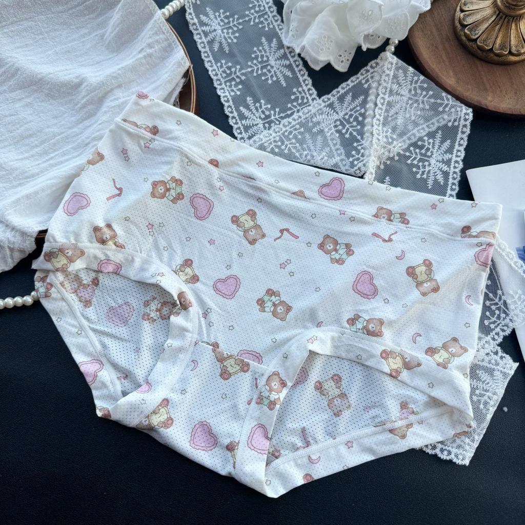Plus Size Women's Summer Ice Ribbon Breathable Comfort High Bounce Mid Waisted Briefs