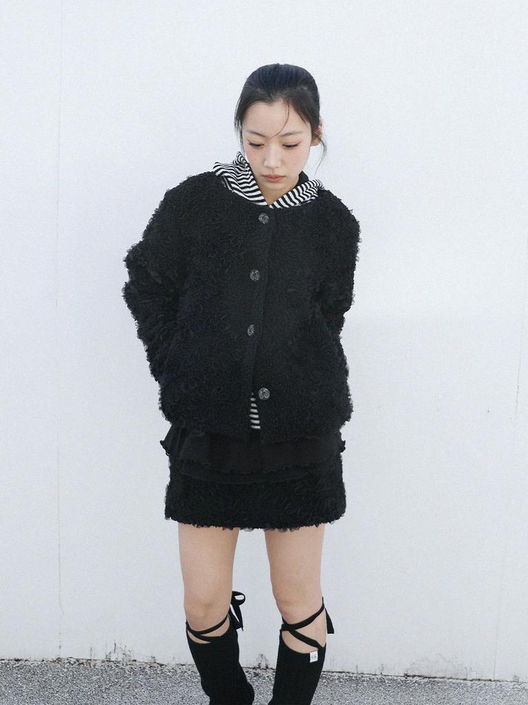 Eogeulliswedou Ruffled Fur Mini Skirt (Black)