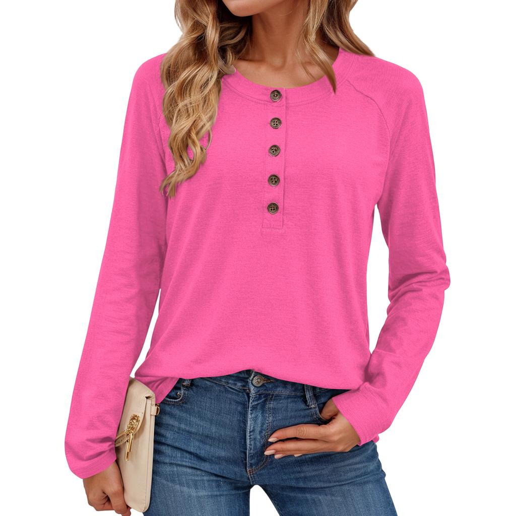 Women's Stylish Solid-color Round-neck Long-sleeved Top