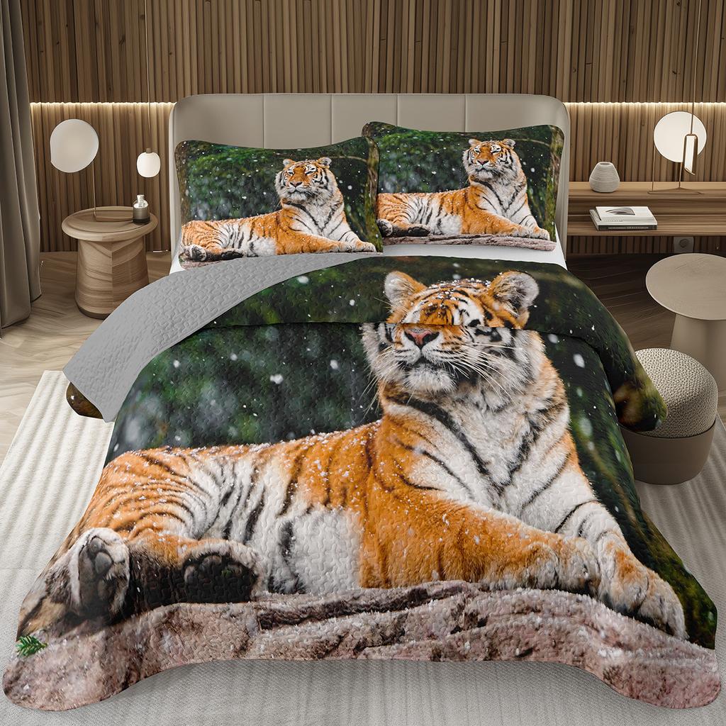 Tiger Quilt Set Twin King Size Wild Animal Tiger Bedspread for Adult Women Wildlife Print Bedding Western Farmhouse Coverlet Set