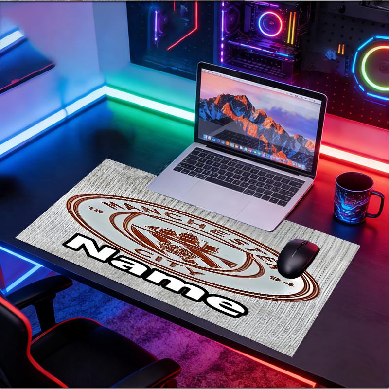 Custom Name Personalized Manchester City FC Pattern Mousepad, Laptop PC Desk Mat, Decorative Desk Mat for Home Keyboard Pad Gift