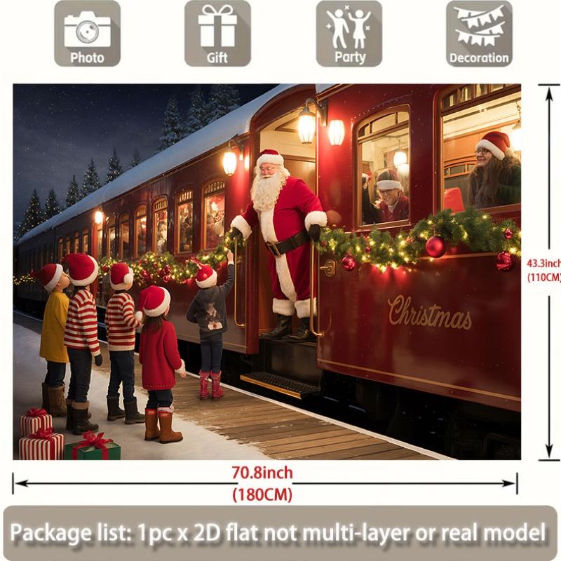 1Pcs Christmas Train Santa Children Decoration Background Winter Backdrop For Photo Studio Photo Booth Party