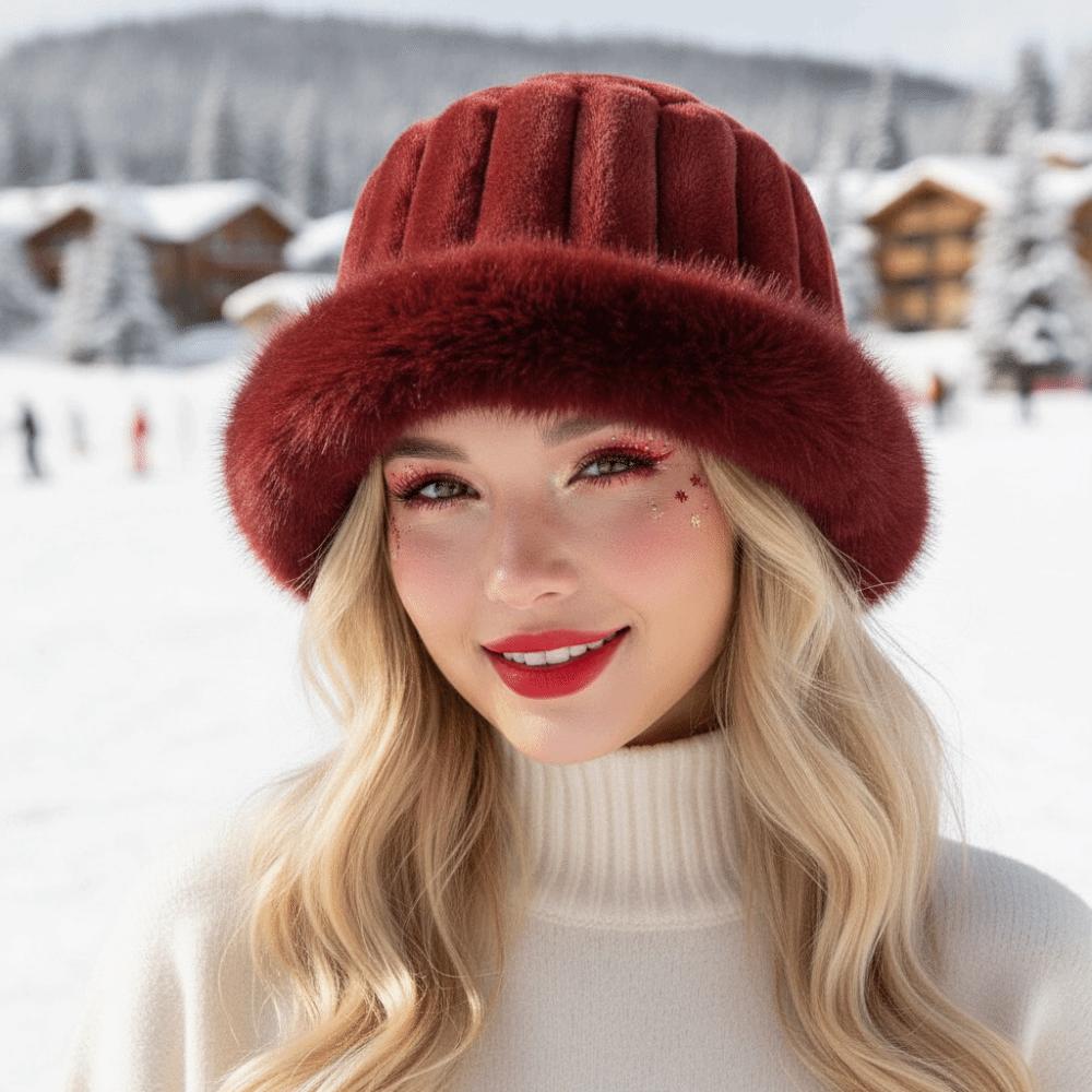 Faux Fur Brim Puffy Bucket Cap Vertical Texture Plush Trapper Hats Fluffy Winter Bonnet Students