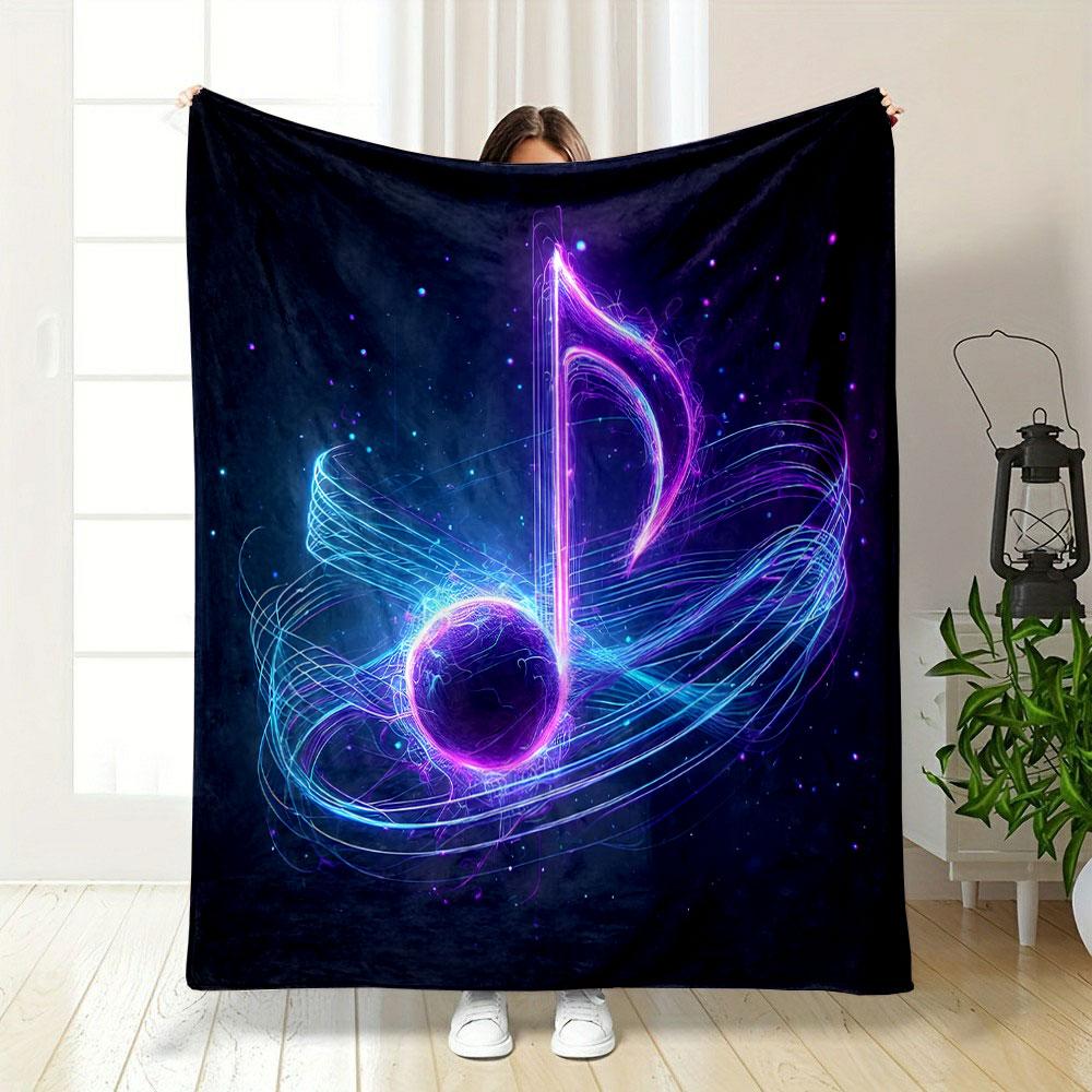 Glowing Musical Note Design Patterned Blanket, Flannel, Suitable for All Seasons, Home Decor, Warm and Cozy