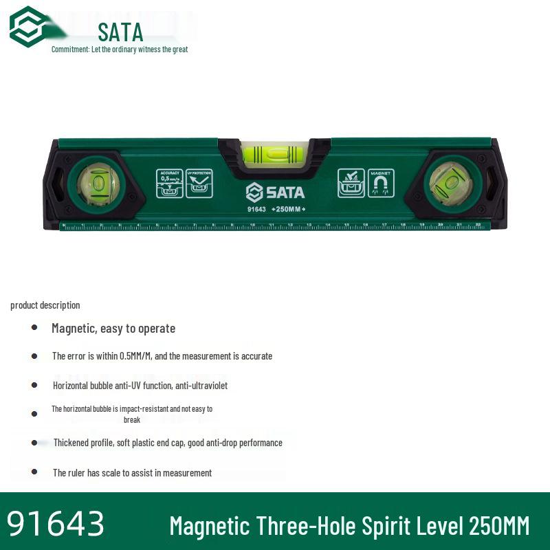 SATA 91640 High-Precision Magnetic Leveling Tool with Protractor and Straight Edge Ruler