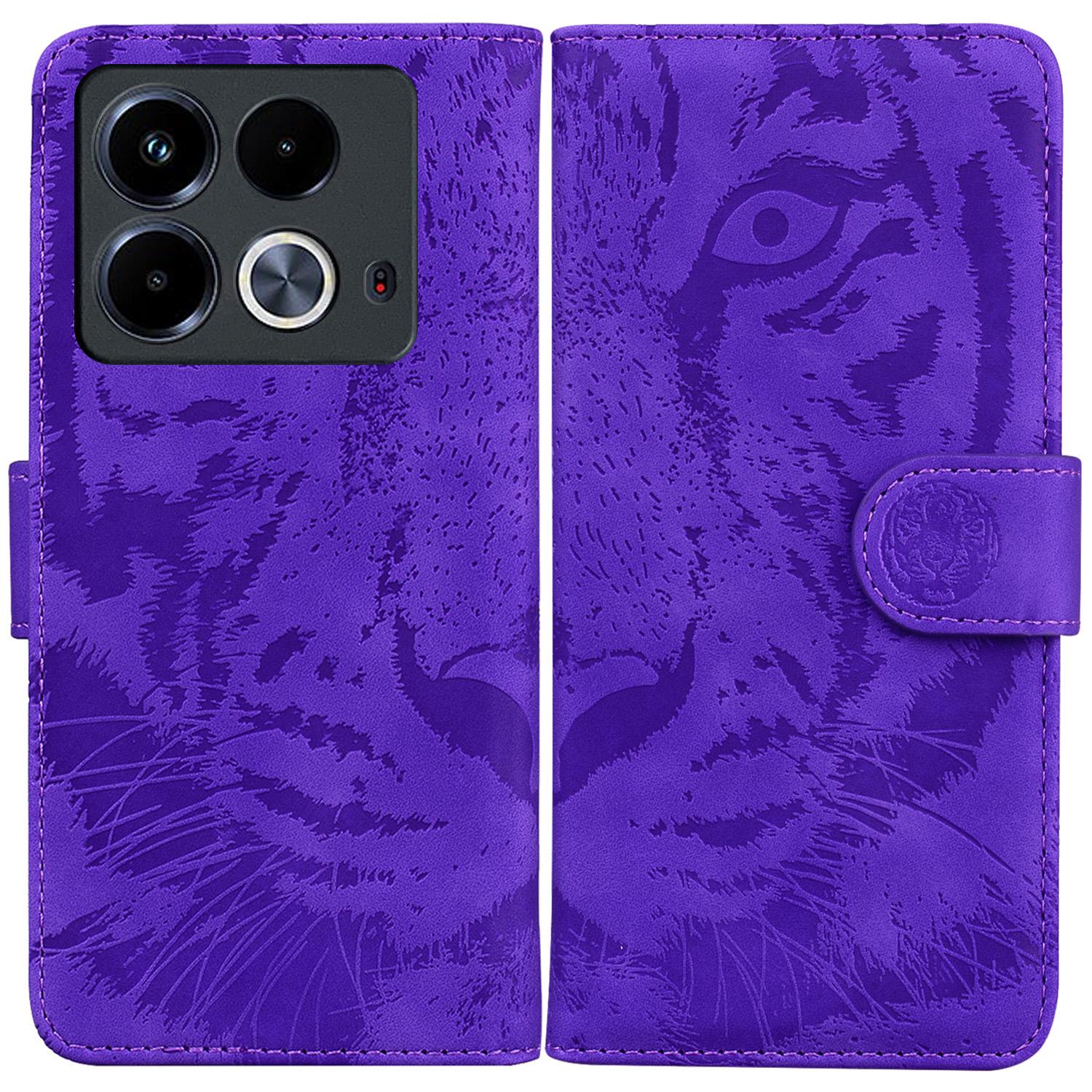 

For Infinix Note 40 Case Tiger Imprint Stand Leather Phone Cover Purple