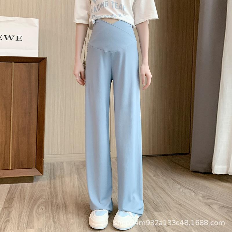 Maternity Pants Ice Silk Summer Thin Outer Wear Loose Nine Points During Pregnancy Casual Thin Wide Leg Pants