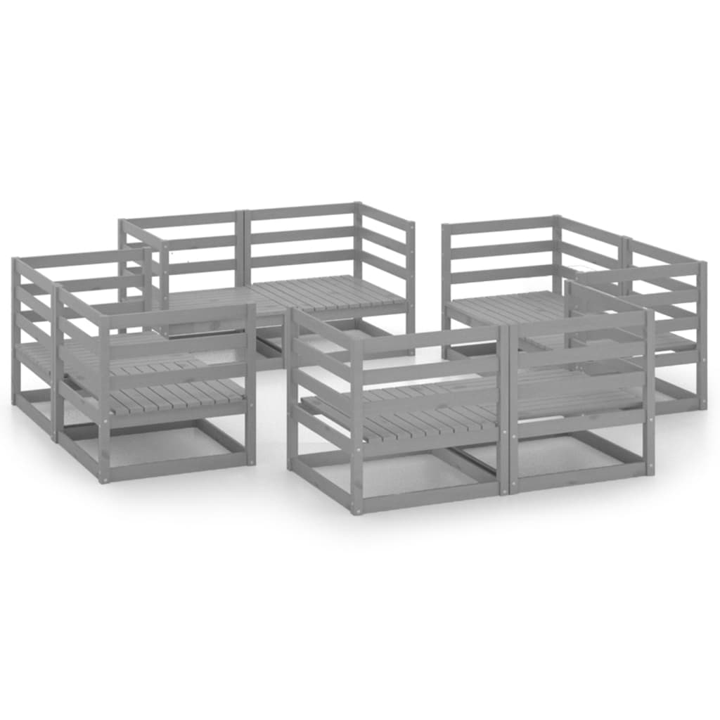 8 Piece Garden Lounge Set Grey Solid Pine Wood