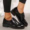 Lucyever Black Patent Leather Loafers Shoes for Women Plus Size Lace Up Office Flat Shoes Women Comfort Low Heels Pumps Ladies