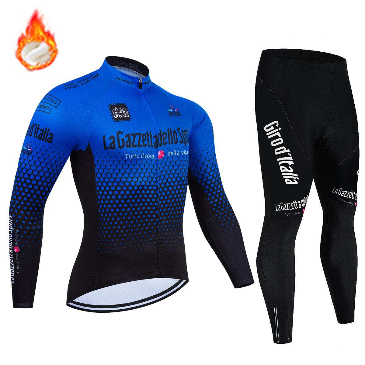 

Men s Winter Thermal Fleece Cycling Jersey Sets Long Sleeve Bicycle Clothing MTB Bike Wear Tour De Italy 2025 Cycling Suit 4XL