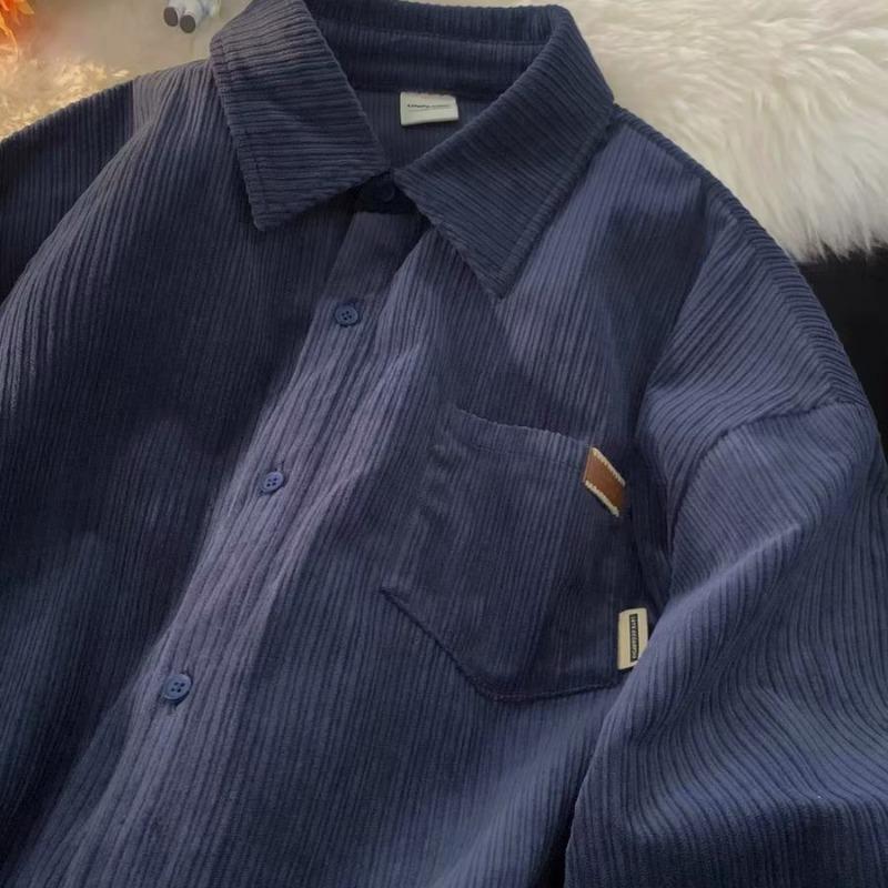 Pánská retro manšestrová košile s dlouhým rukávem – Módní volný střih na jaro a podzim