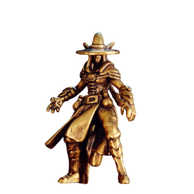 Small Brass Cowboy Mini Figurine Retro Western Hunter Gunslinger Ornament Rustic Desktop Decor for Man Cave Office Home