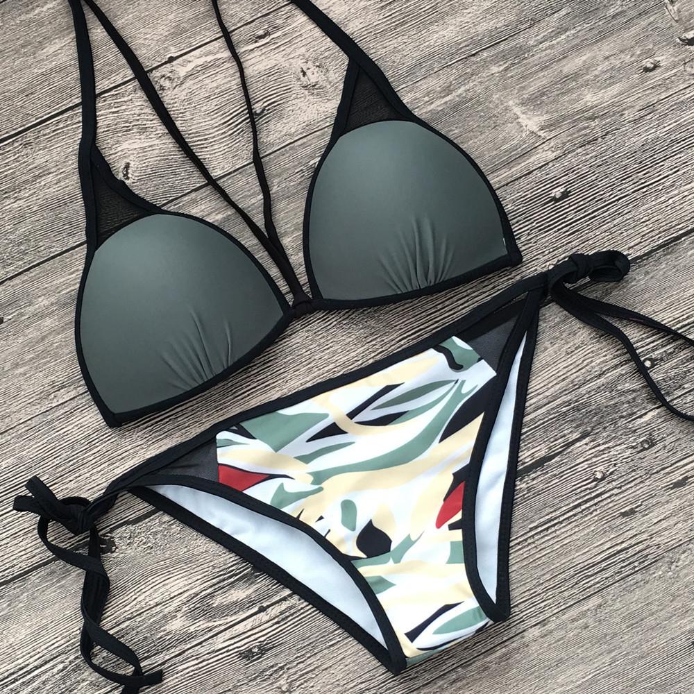 Woman Summer Bikini Halter Bandage Backless Europe Swimsuit