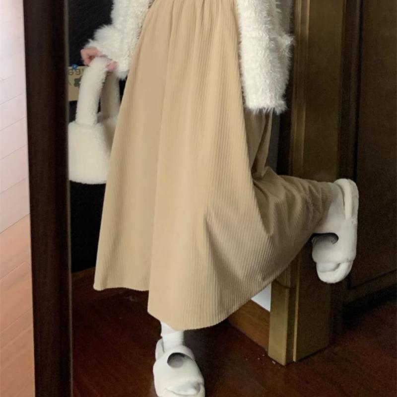 Women's Autumn Winter Fashion Mid-Length High Waist Versatile Pocket Umbrella Skirt A-Line Midi Skirt