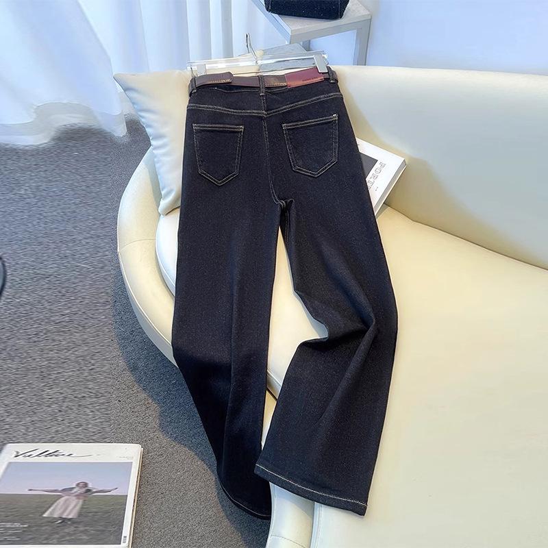Women's Fleece-lined High-waisted Slim-fit Jeans, 2024 Autumn/Winter Straight-leg Versatile Pants