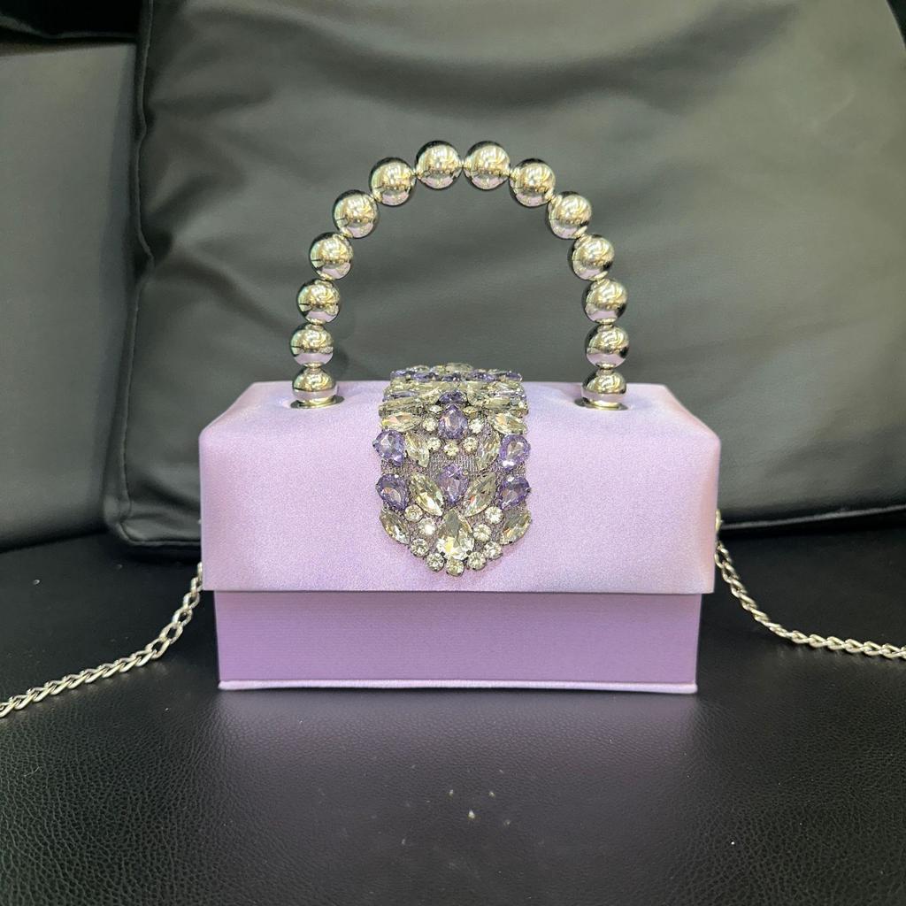 Shiny Diamond Square Bag Diamond Satin Pearl Gift Box Bag Handheld Messenger Bag Ladies Dinner Bag
