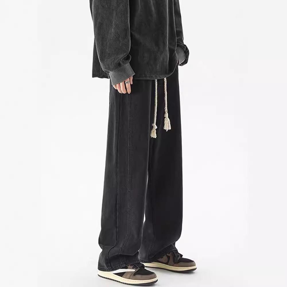 Black Jeans Men's American High Street Trendy Brand Loose Wide-leg Trousers Summer Versatile Straight Retro Heavy Pants