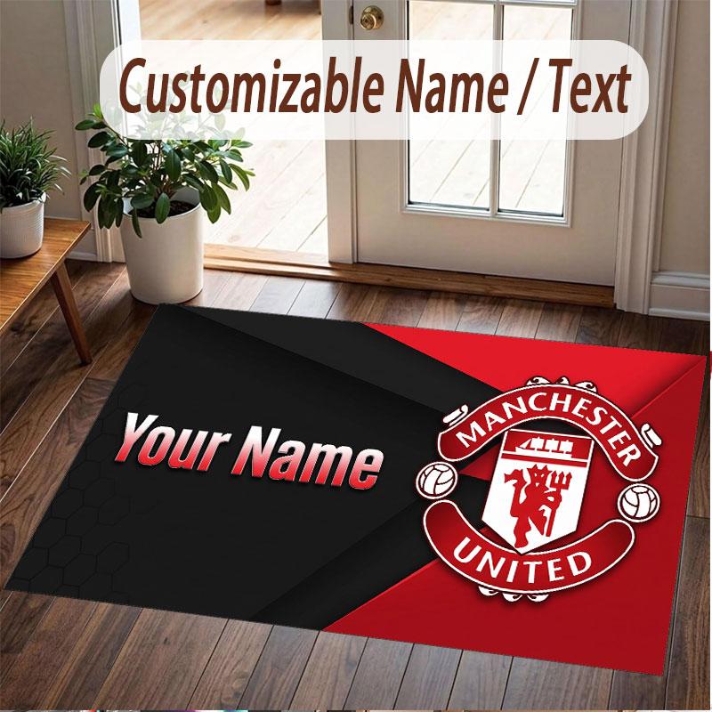Custom Rug Manchester United Pattern Print Name Text Soft Non‑Slip Floor Carpet for Home Indoor Decoration