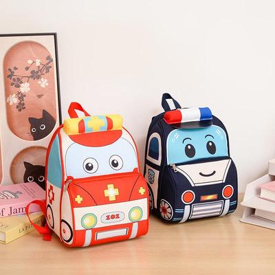 Korean Style Kids' Police Car Backpack - Trendy, Dual-Shoulder Design for Boys & Girls, Perfect for Kindergarten & Snacks