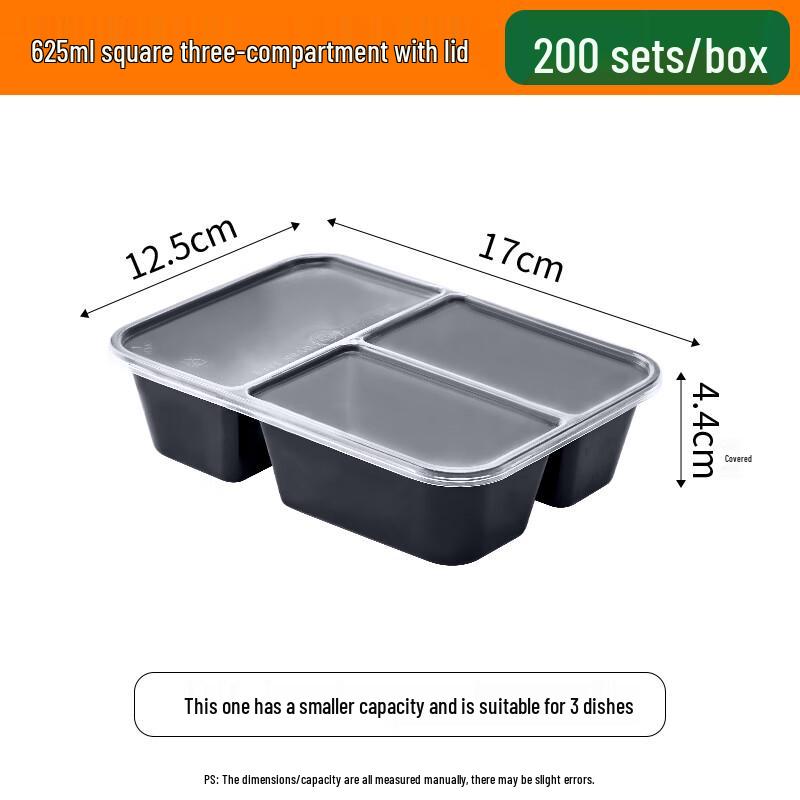 Rectangular 3-Compartment Takeaway Lunch Box