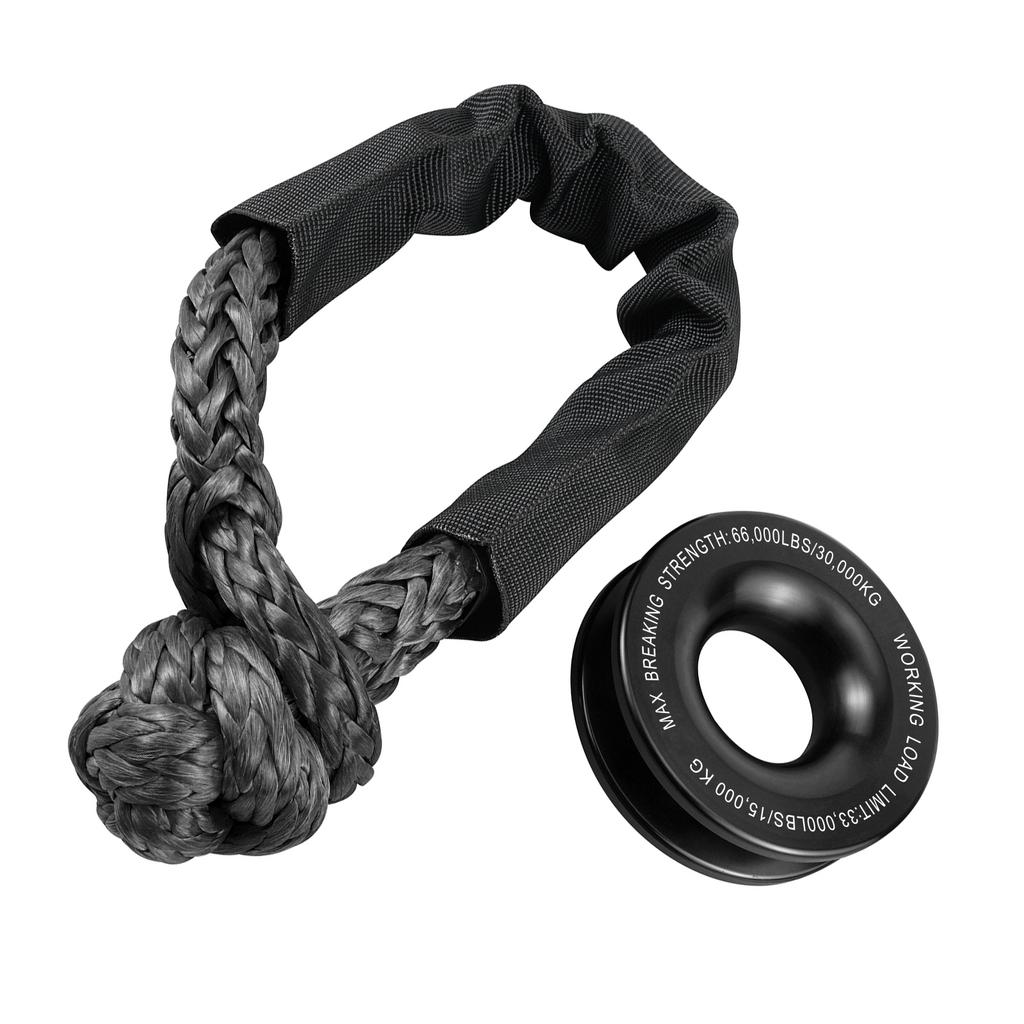 Heavy Duty Recovery Ring Snatch Block Pulley Soft Shackle Tow Winch Rope, fit for ATV, trailer, SUV, UTV, SXS, 4x4 and truck