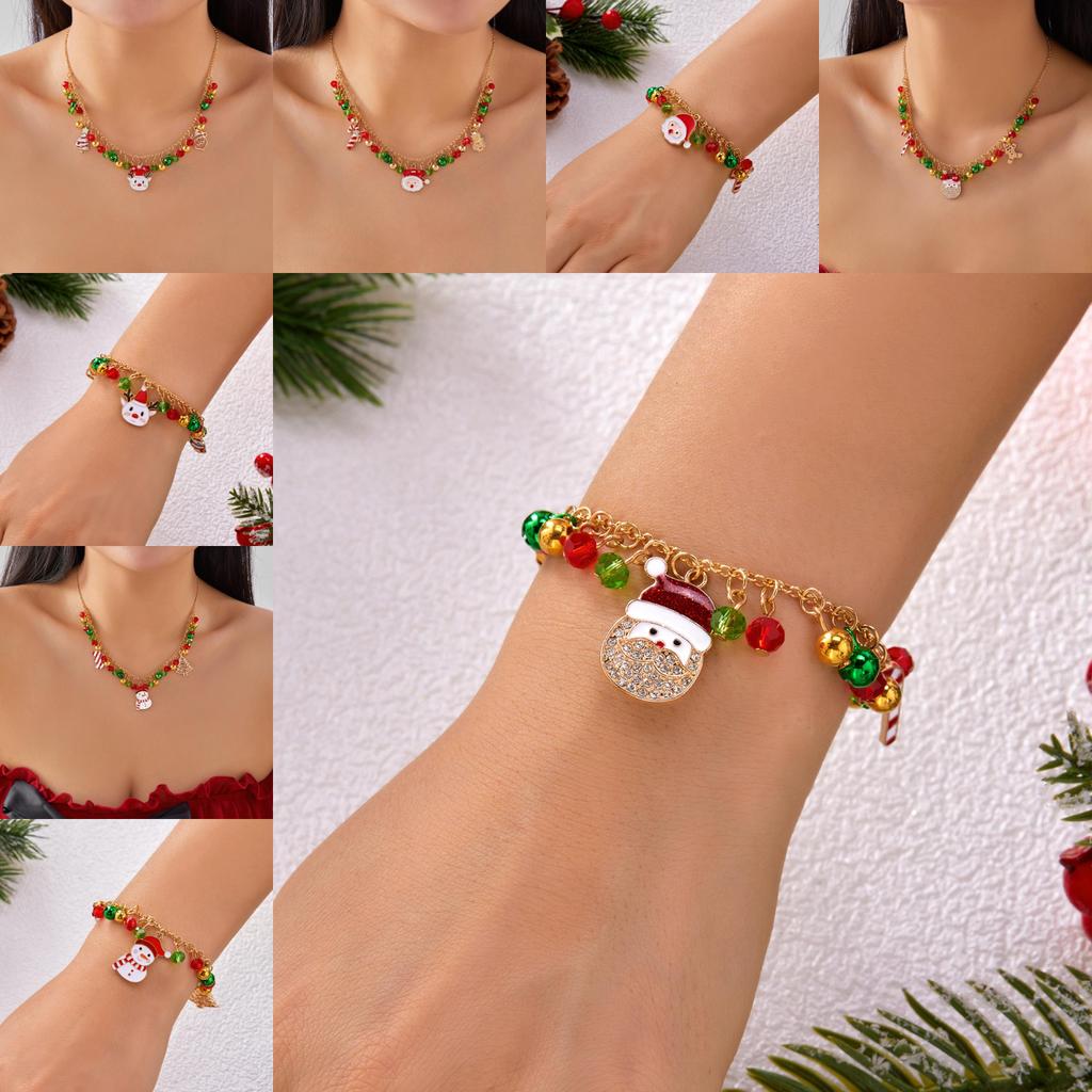Christmas Accessories Necklace And Bracelet Collection Featuring Colorful Bells Snowman And Santa For Seasonal Wear