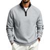 Men's Casual Half-Zip Sweatshirt with Color Block Patches and Stand Collar for Fall Winter