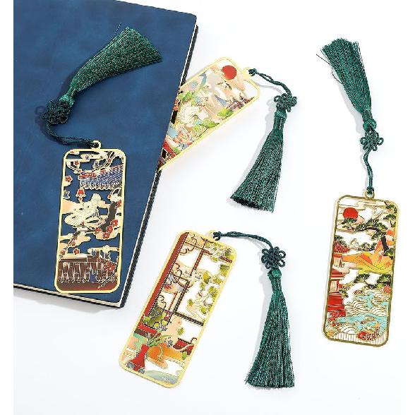 Ancient Chinese Palace Art Bookmarks, Cat Carp Flying Crane Lotus Bookmarks with Tassels, Boxed Gifts for Book Lovers Collection