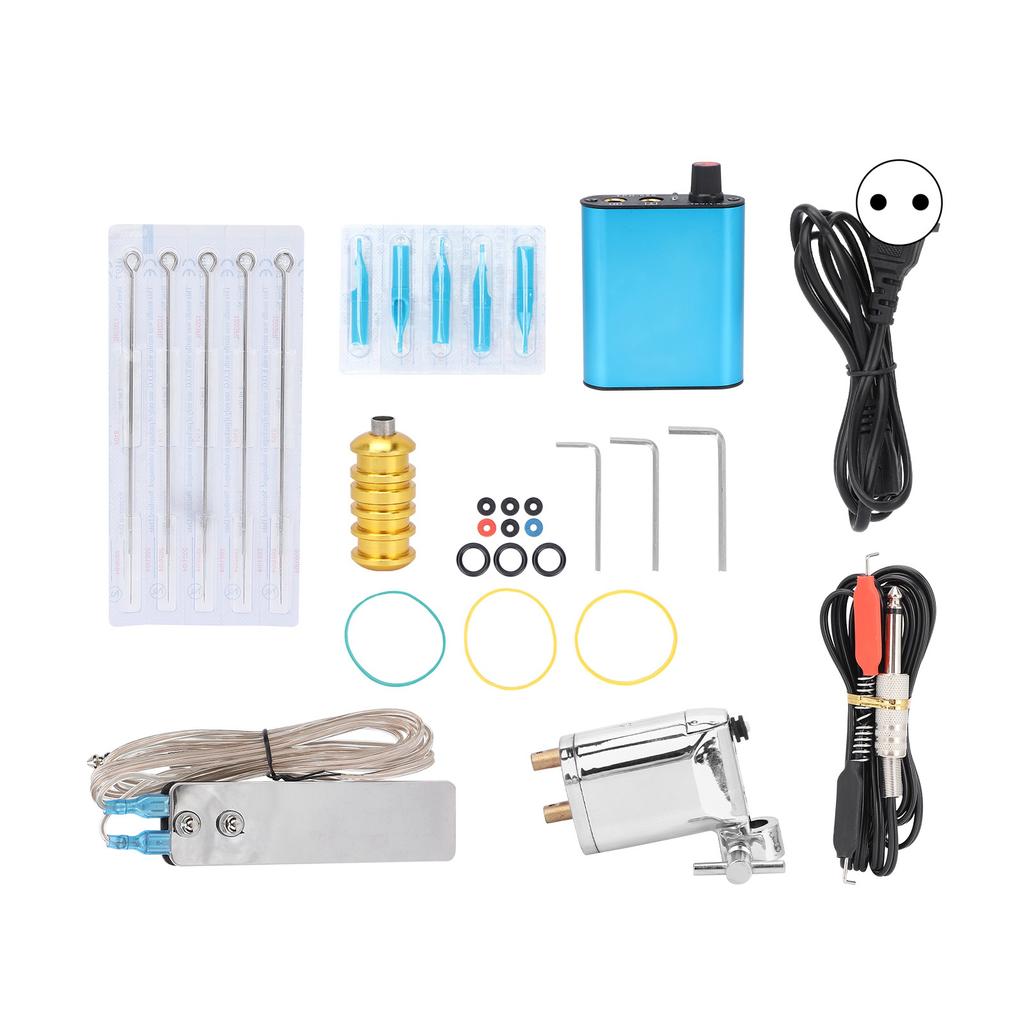 Tattoo Kit Liner Tattoo Motor Gun Kits Tattoo Machine Accessories for Beginners 90‑265V SilverEU