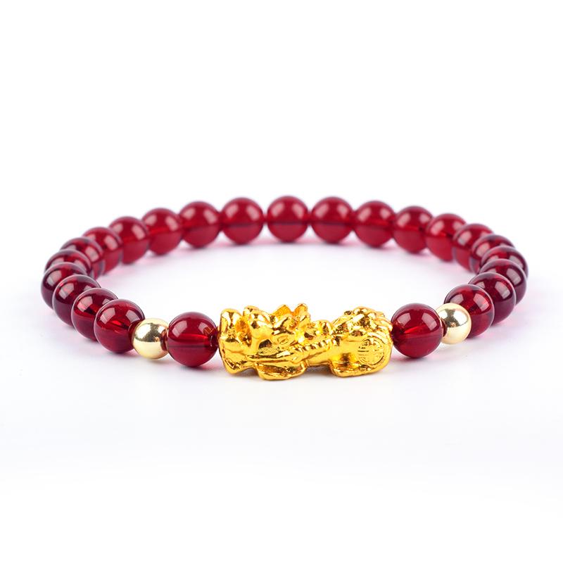 Pixiu Armband Feng Shui Rijkdom en Geluk Armband Heren Polsband Goudkleur Obisidiaan Steen Kralen Zwart Zes Karakter Cadeau