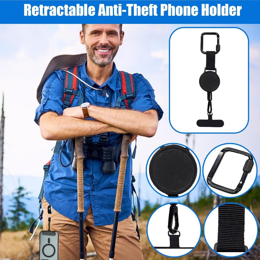 Anti-Theft Phone Tether Retractable Phone Lanyard Tether Cellphone Tab Strap with Carabiner Anti-Drop Harness for Outdoor Hiking