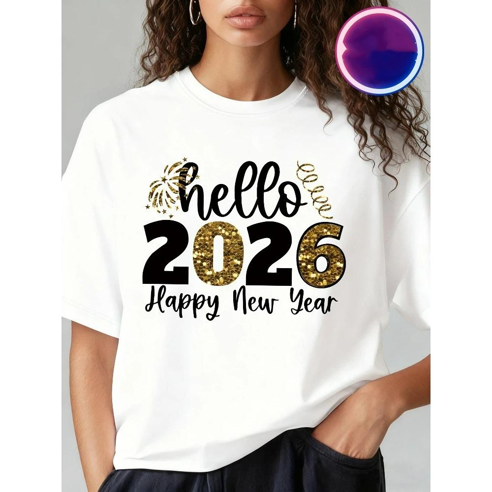 2026 New Year T-Shirt Fashion Men and Women's Happy New Year 2026 Print T-shirt Casual Crew Neck Short Sleeve Tees Top