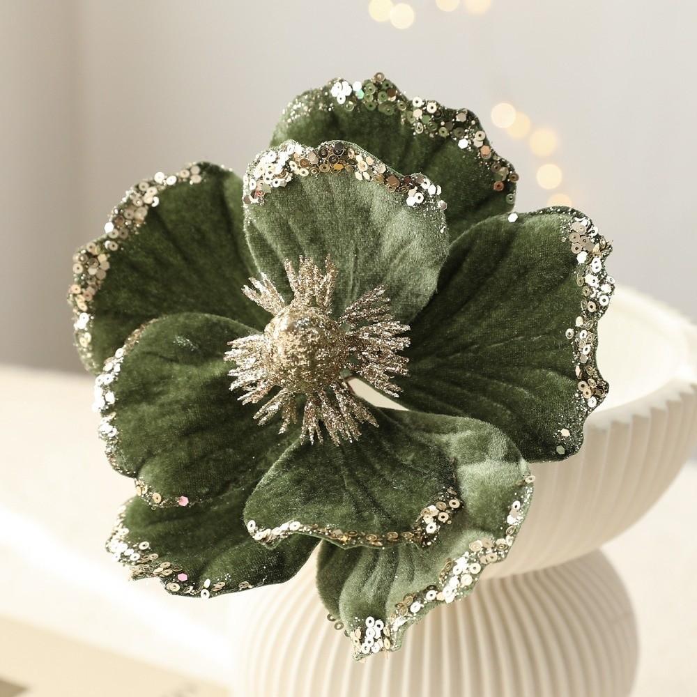 15cm Artificial Poinsettia Glitter Flower Sequin Flannel Fake Christmas Flowers Photography Props 3D Simulation Magnolia