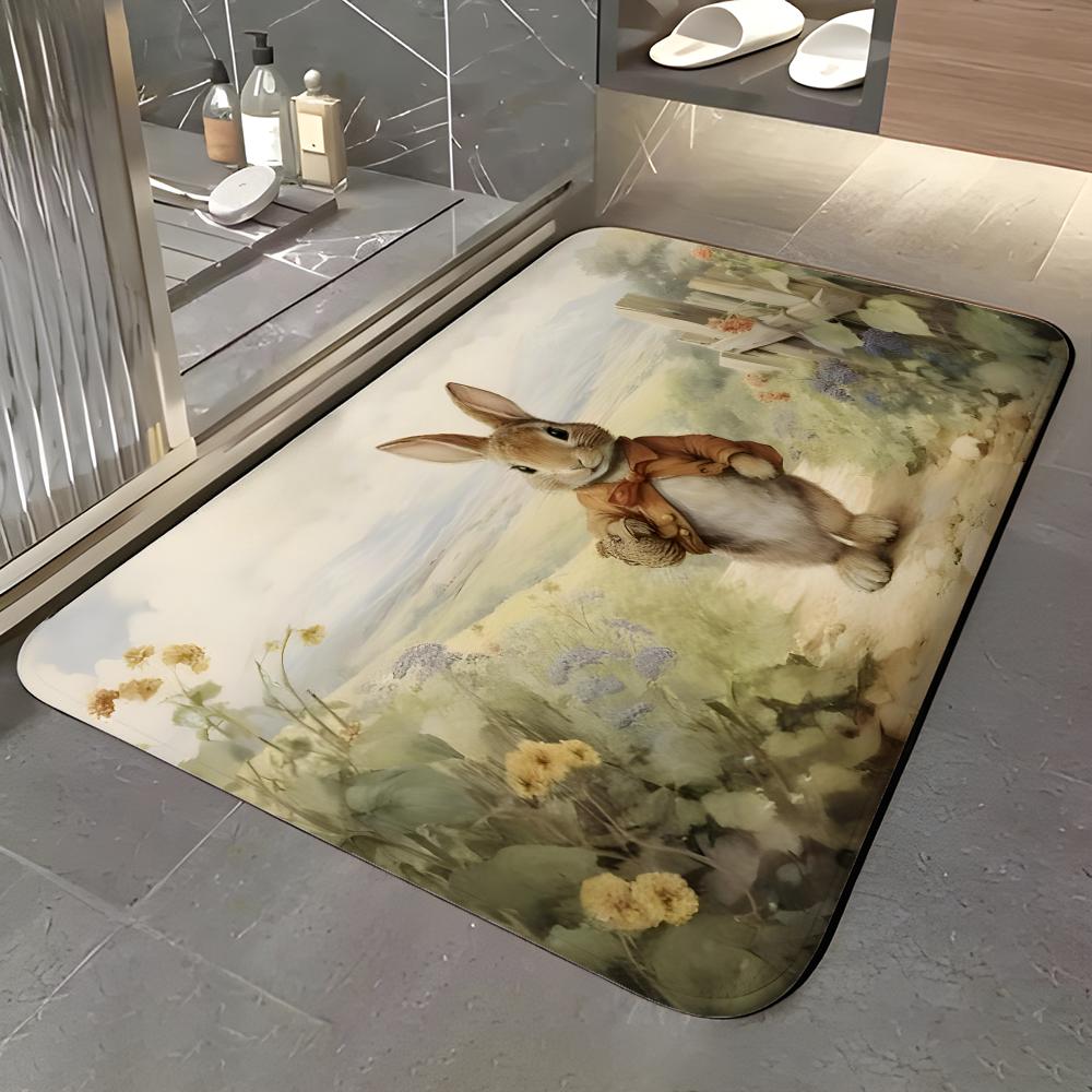 Cartoon Character - P-Peter R-Rabbit Floor Mat Soft Flannel Entrance Door Mat Non Slip Absorbent Bathroom Bedroom Floor Rug