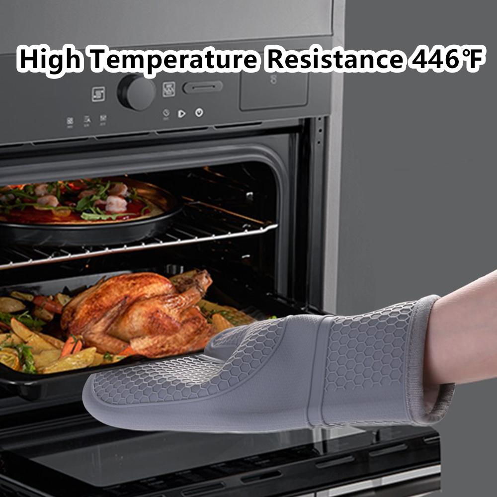 Heat Resistant Silicone Oven Mitts Set with Soft Cotton Lining, Long Flexible Thick Silicone Oven Gloves, Kitchen Mitt