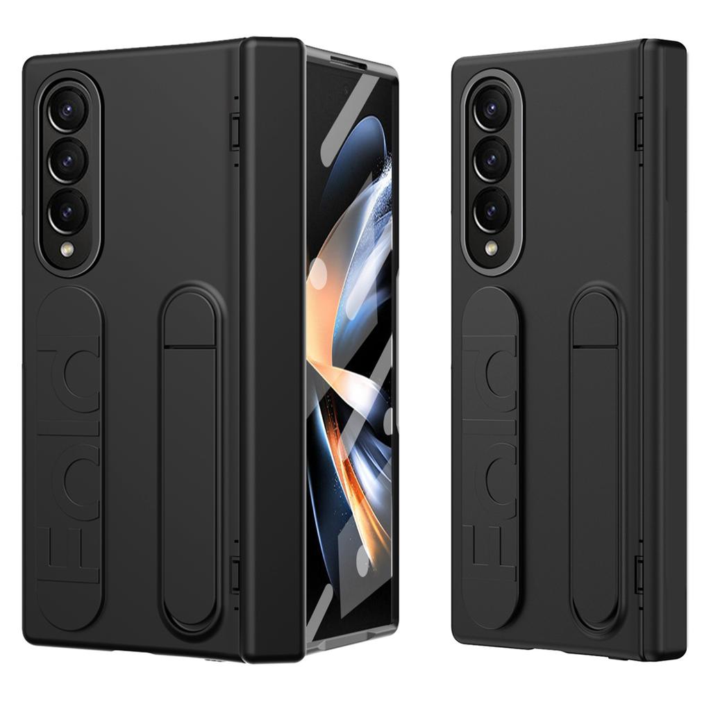 For Samsung Galaxy Z Fold4 5G Case Kickstand Wristband PC Phone Cover with Tempered Glass Film
