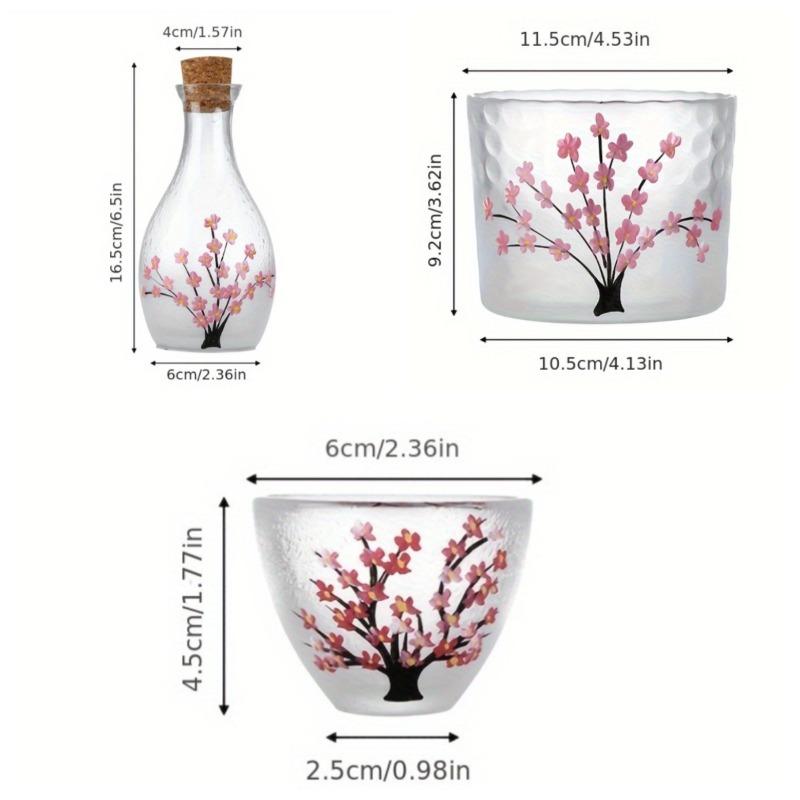 Hand-Painted Sake Set with Hammered Texture and Cherry Blossom Design Including A Sake Cup and A Sake Pot Home Dining Room Decor