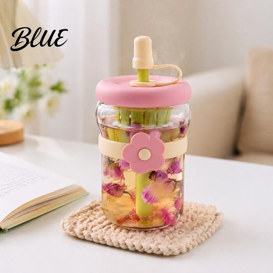 Travel Friendly Tea Infuser Bottle Glass Straw Cup with Detachable Filter Macaron Color Flower Compartment Decor Portable Heat Resistant