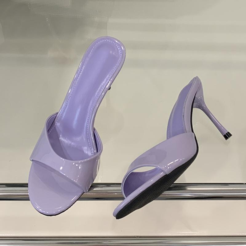 

Модные Liyke Белые Лакированные Женские Шлепанцы Сандалии Модные С Круглым Открытым Носком Тонкий Высокий Каблук Мюли Слайды Летние Вечерние Туфли 35 фиолетовый
