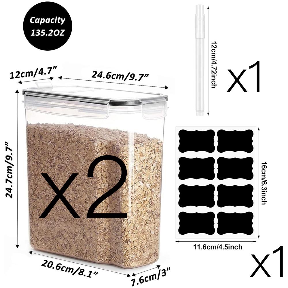 Cereal Containers Storage Set 4L Airtight Large Food Storage Containers Dispenser Plastic Cereal Storage Containers
