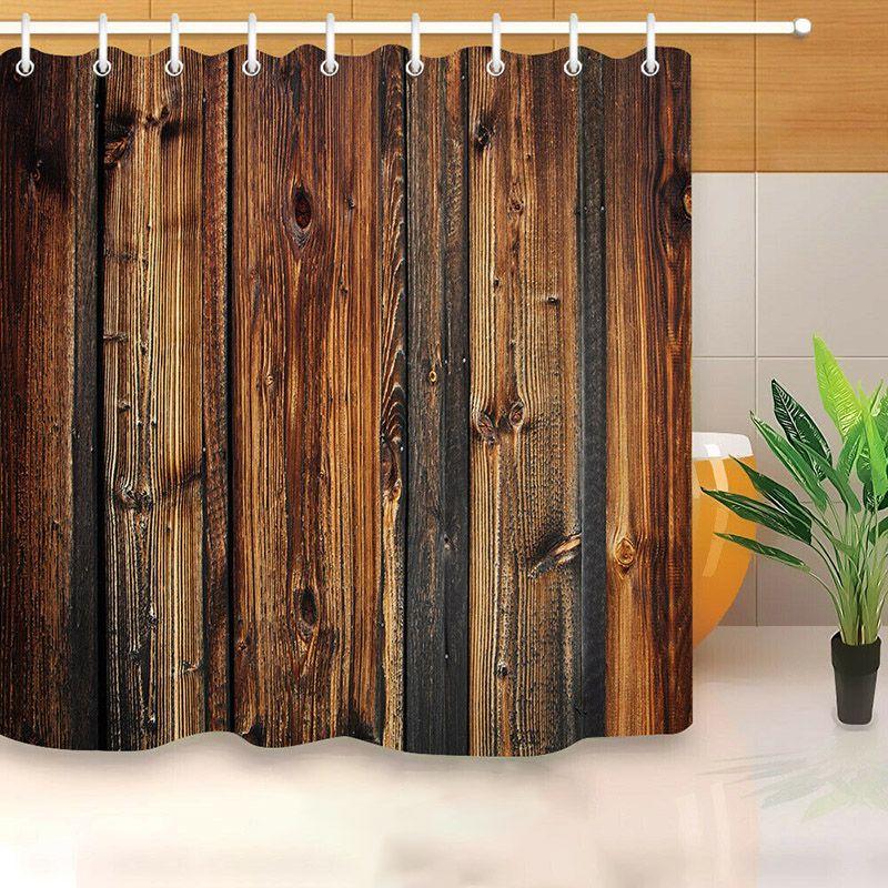 3d Print Fabric Rustic Wood Shower Curtain Set Waterproof Mildewproof Bathroom