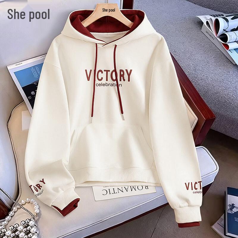 Women s Loose Fit Letter Print Hooded Sweatshirt L