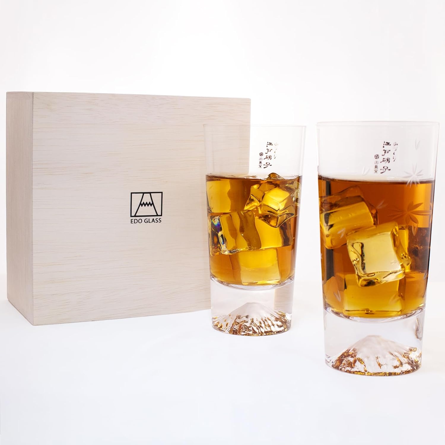 Tajima Glass Handmade Mount Fuji Tumbler Sakura Kiriko Furoshiki Wrap Valentines Wedding Gift Beer Sake Whiskey Respect Aged Day Retirement Fathers +