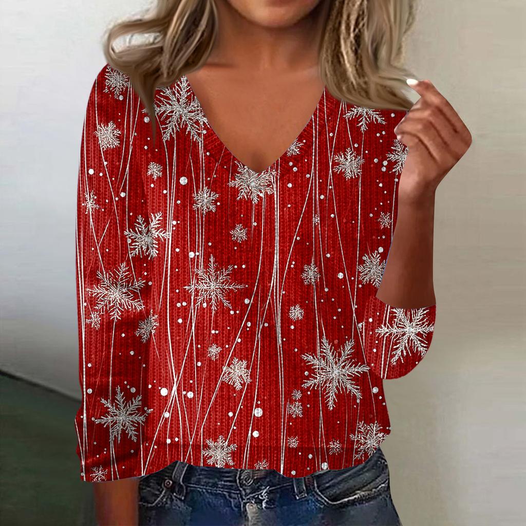 Women's Cute Sweatshirt Knitted Fashion Casual V-neck Long-sleeved Cozy Print Top