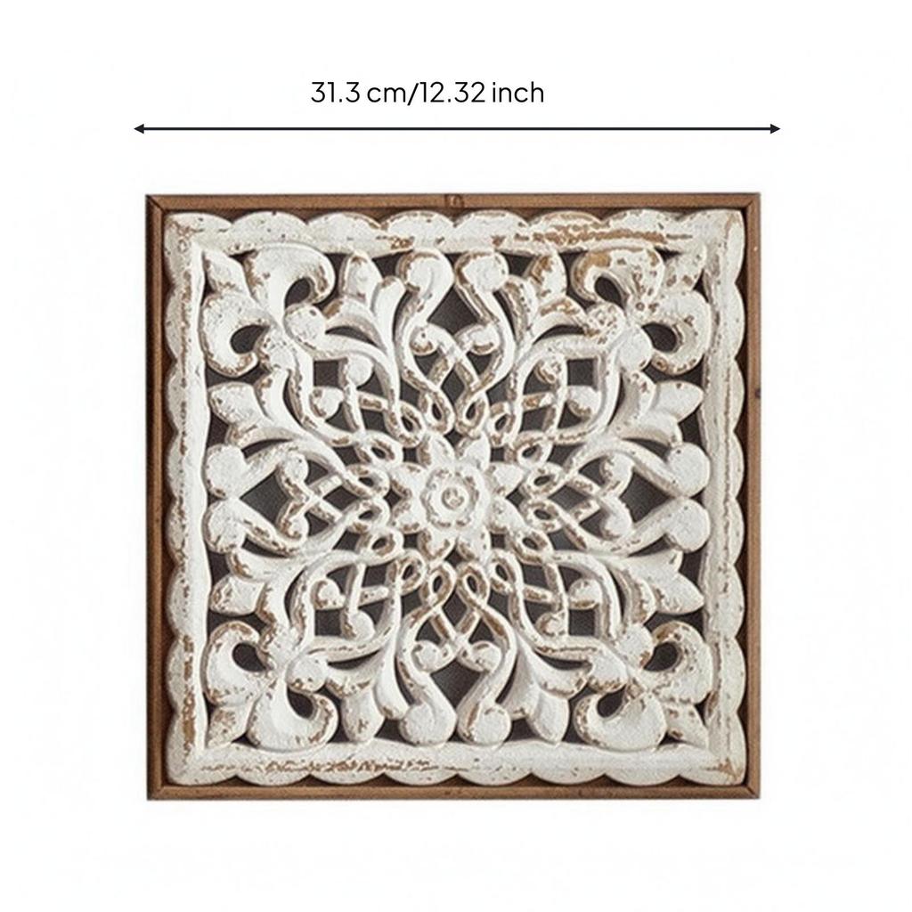 Arte da Parete Floreale Intagliata Pannello in Legno Sbiancato Traforato Decorazione per la Casa