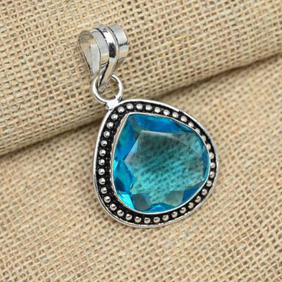 Topaze bleue pierre précieuse en argent Sterling 925, bijoux faits à la main pour femmes, pendentif
